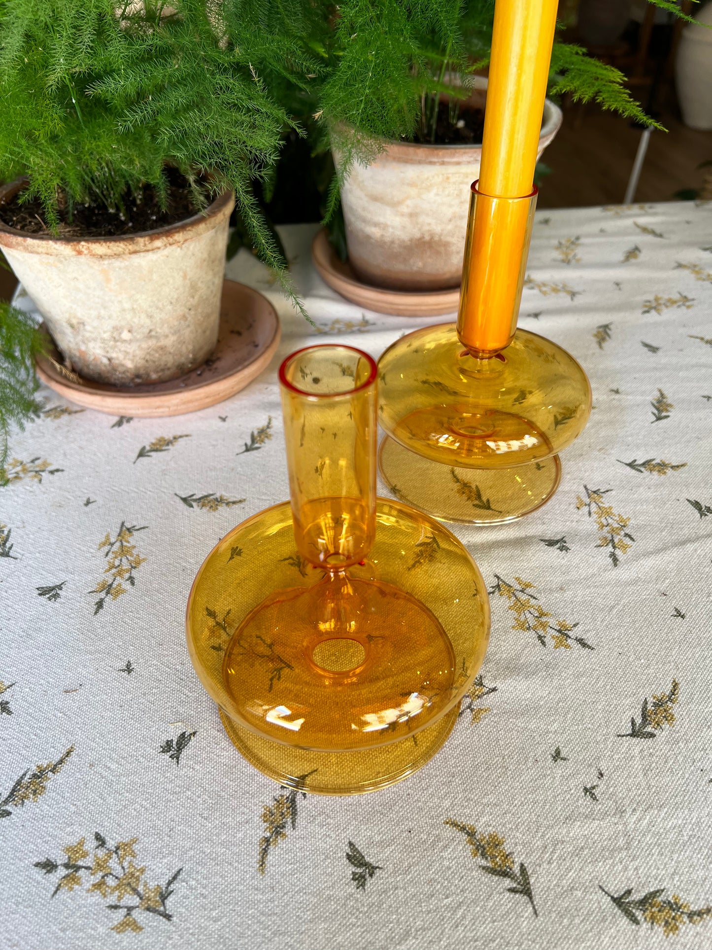 Candelero de cristal soplado - ocre