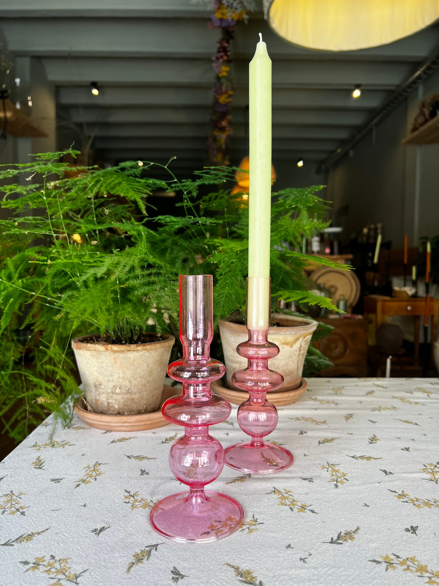 Candelero de cristal soplado - rosa