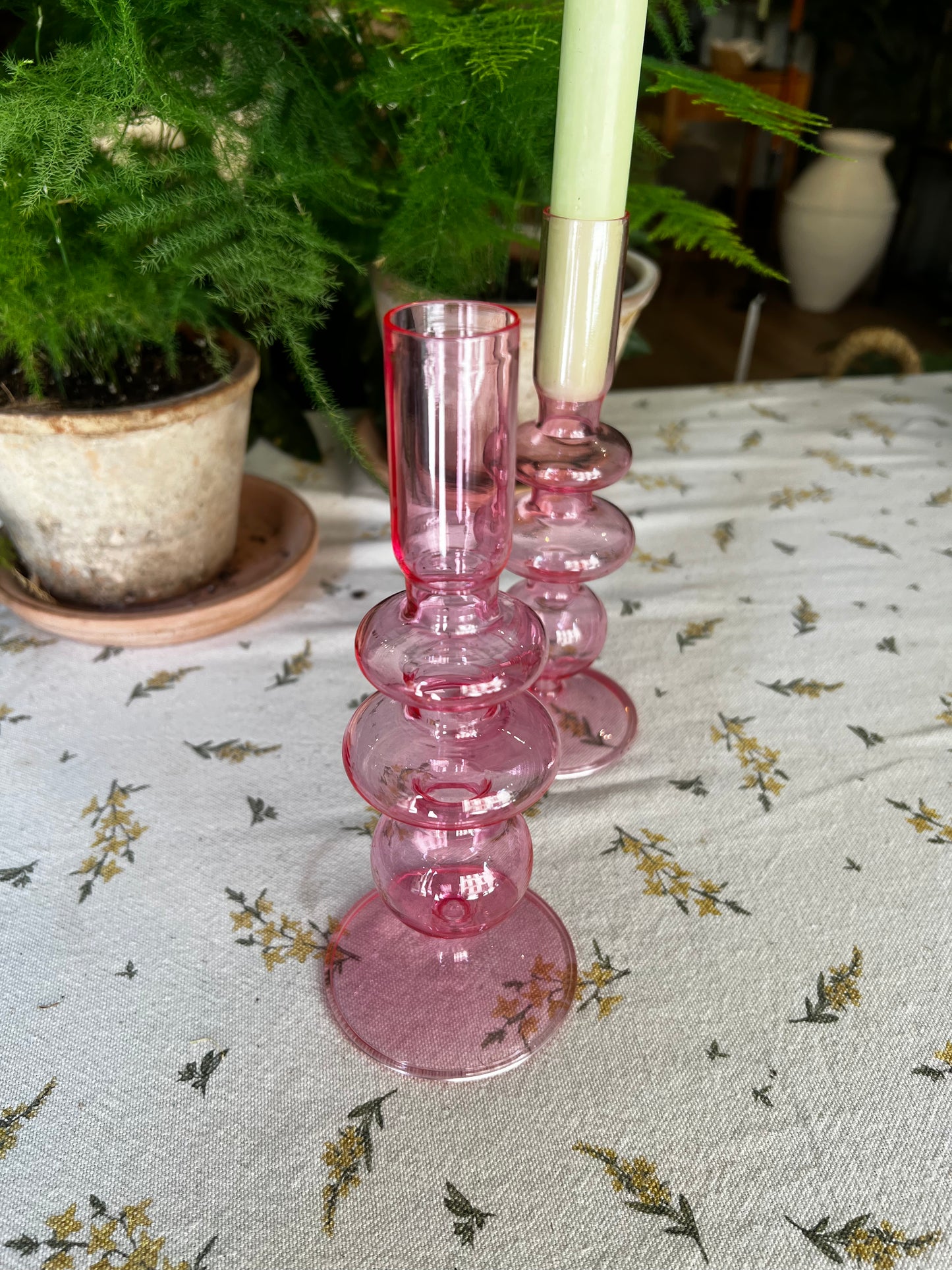 Candelero de cristal soplado - rosa