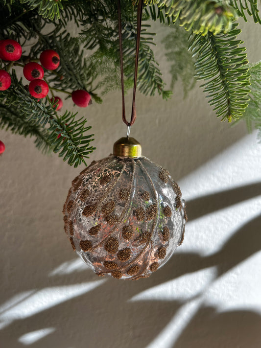 ADORNO BOLA CRISTAL AZUL RAMITAS