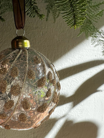 ADORNO BOLA CRISTAL AZUL RAMITAS