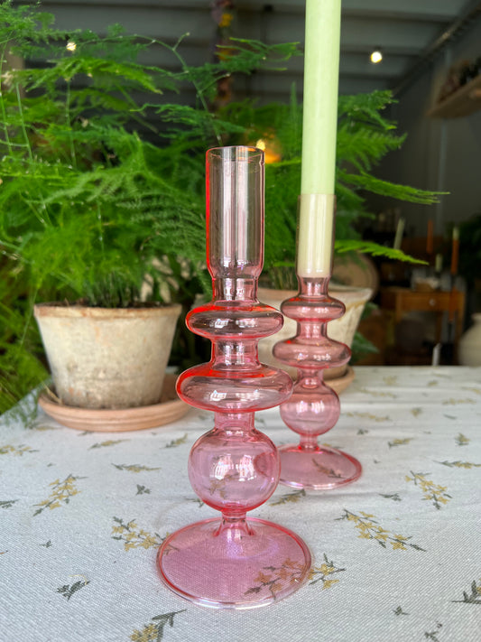 Candelero de cristal soplado - rosa